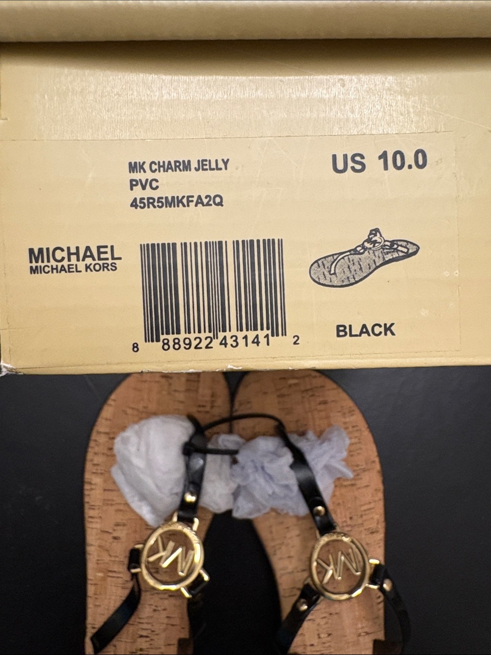 Michael Kors Black Sandals with Gold MK Logo
